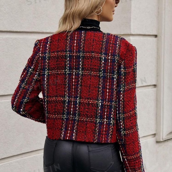 Clasi Autumn Casual Plaid Cropped Woolen Jacket - Picture 4 of 5